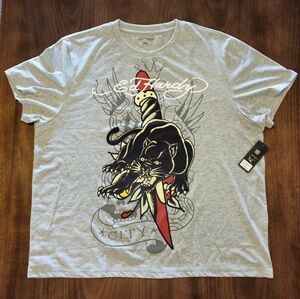 NWT Ed Hardy Tattoo Panther And‎ Dagger Design Gray T-shirt Men’s Size XXL